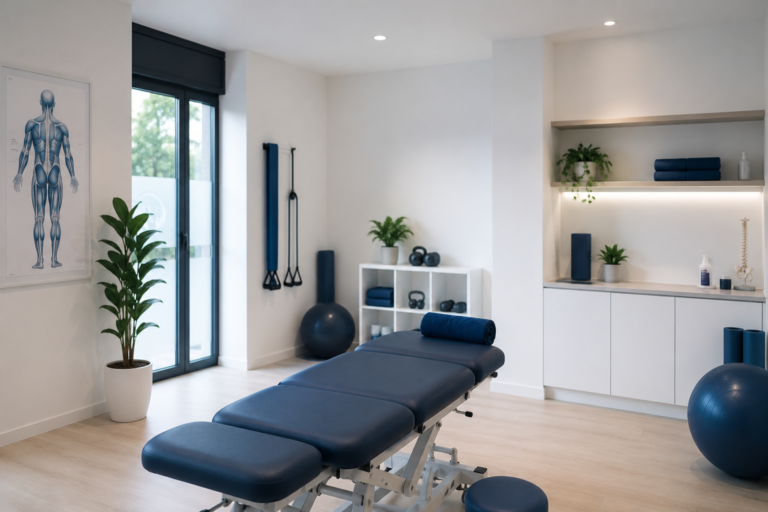 Margo Physio treatment room with a plinth, natural light and clinic equipment